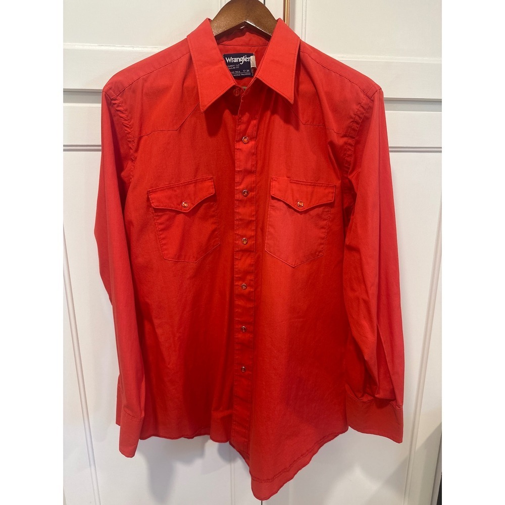 Vintage Wrangler Cowboy Regular Fit Men's Red Long Sleeve Western Shirt 17/34